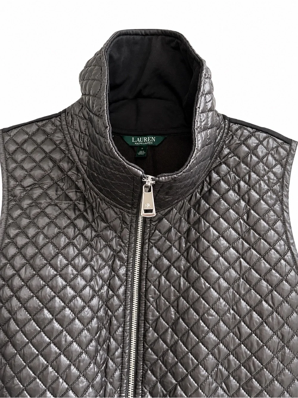 Lauren Ralph Lauren Black Quilted Zip Front Vest Women’s Size L